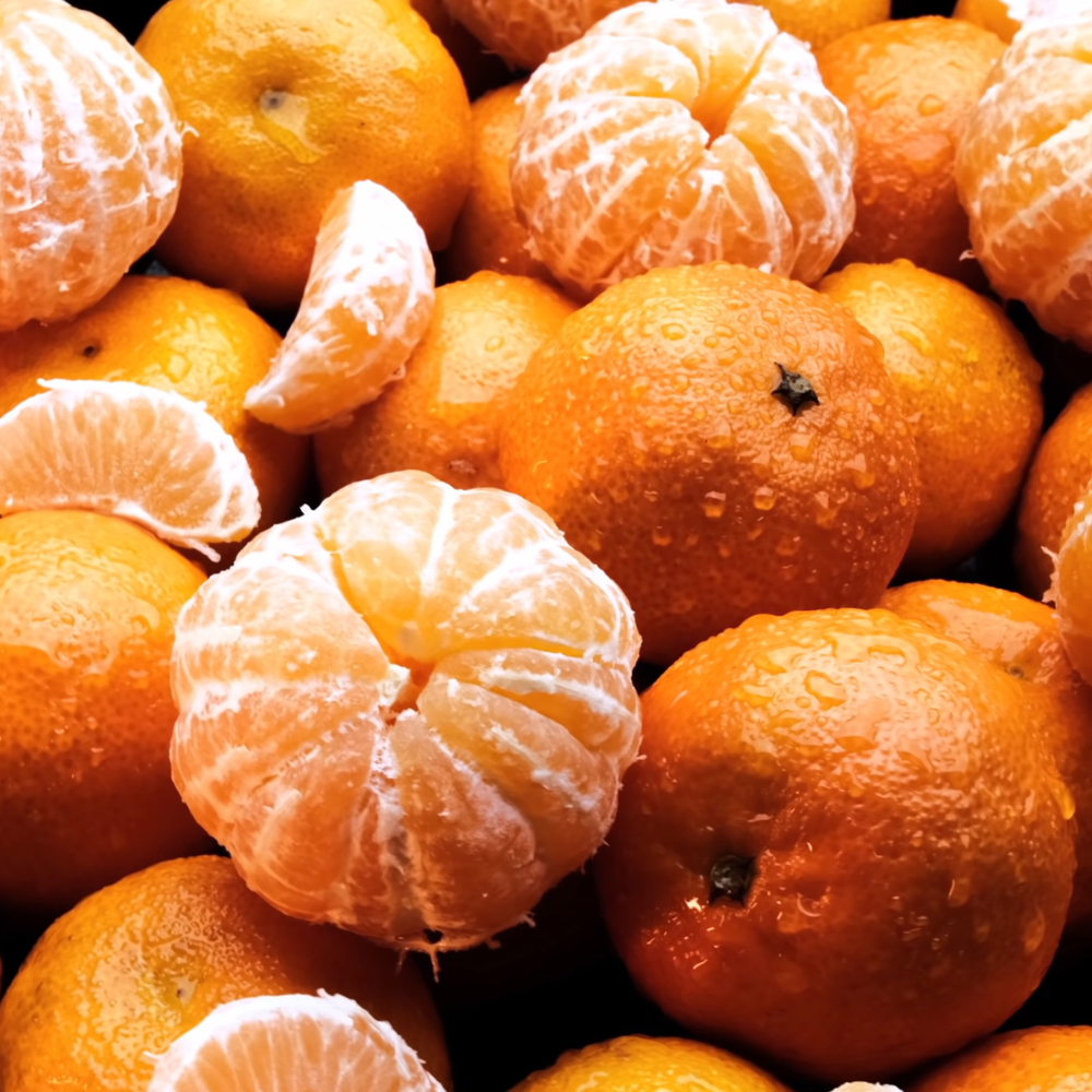 Récolte et chair généreuse de mandarines Nobilis fraîchement cueillies, renommées pour leur saveur exceptionnelle.
